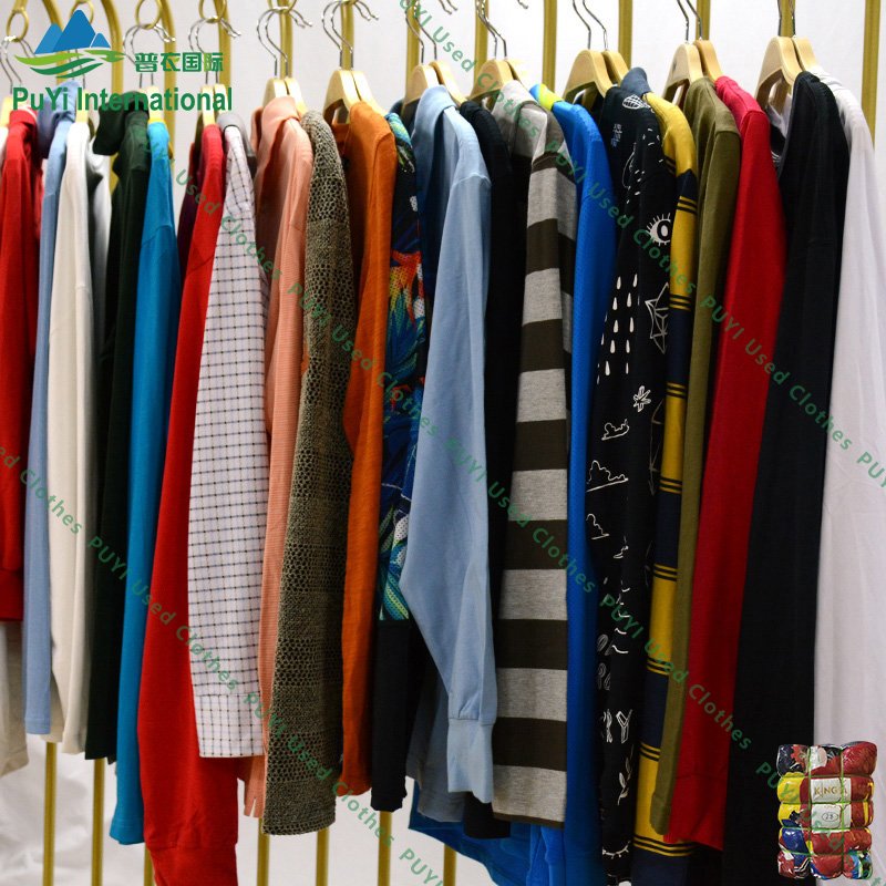 Men long sleeves sport t shirt boys casual 2nd hand clothes bales mixed used clothing