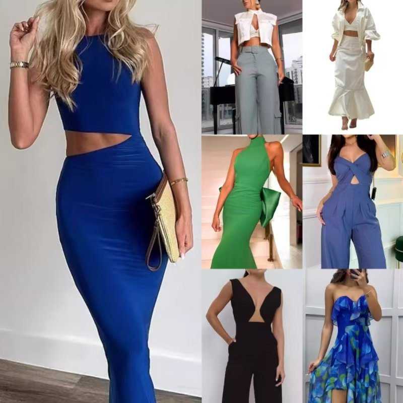 Popular summer women's sexy sleeveless slim fit printed mixed dress Big sale casual dress randomly shipped