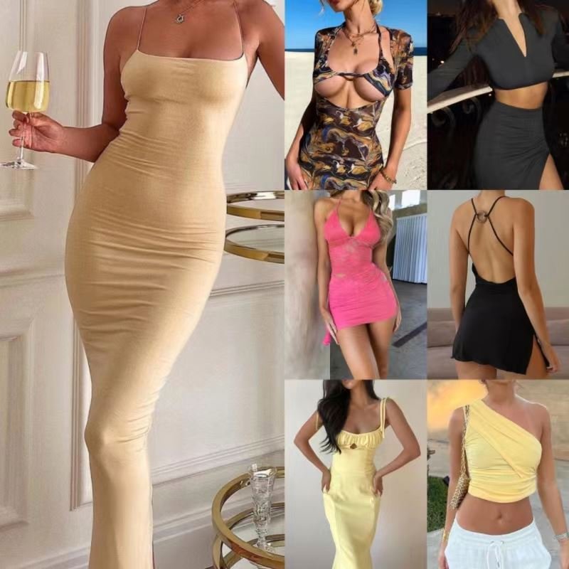 2024 new arrivals women sexy deep v neck backless sleeveless high slits wide slip strap formal evening gown dress for women
