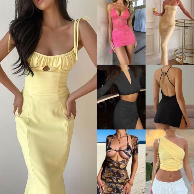 2024 new arrivals women sexy deep v neck backless sleeveless high slits wide slip strap formal evening gown dress for women