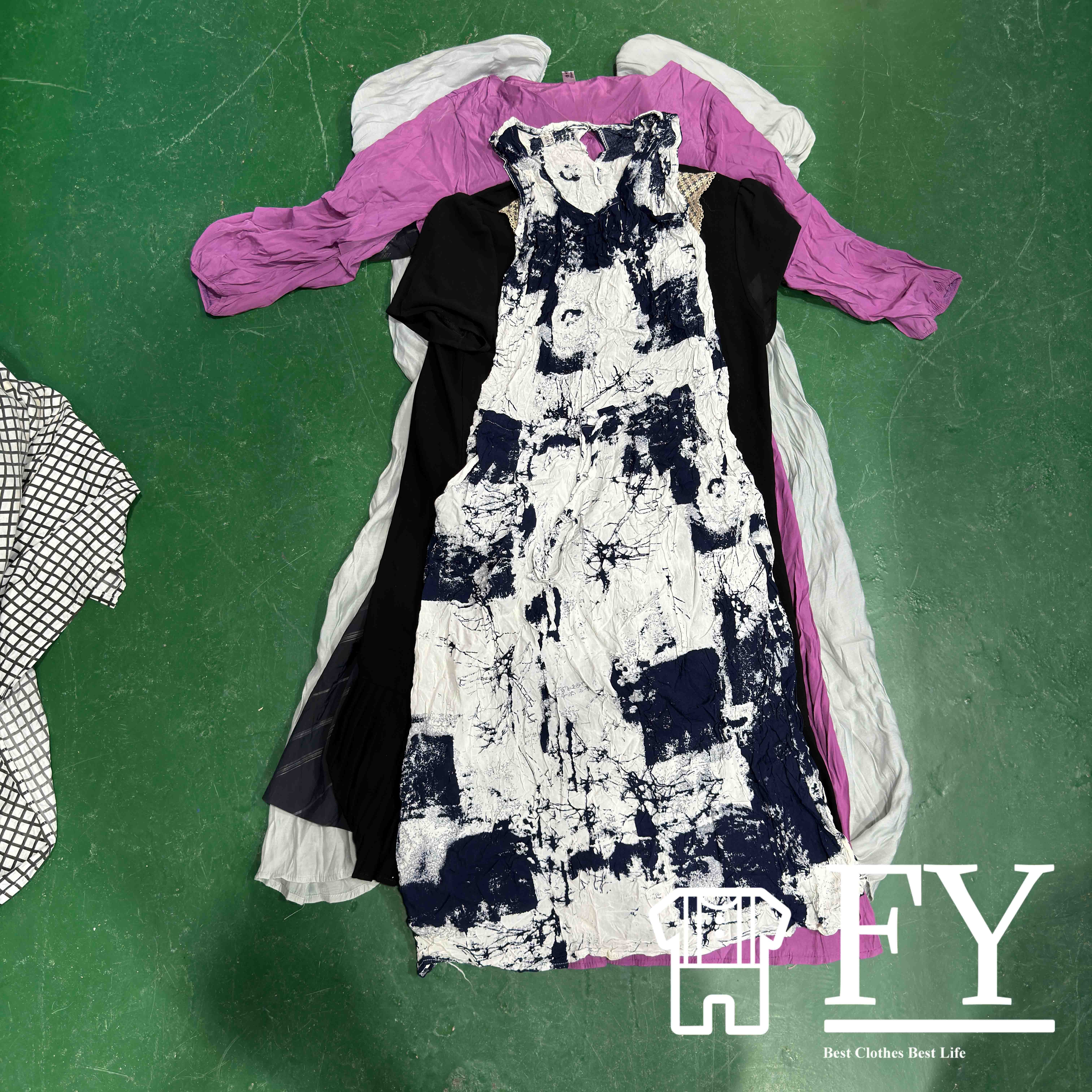 FengYang Second Hand Clothing Cotton Long Dresses Women Modest Thrift Vintage Used Clothes
