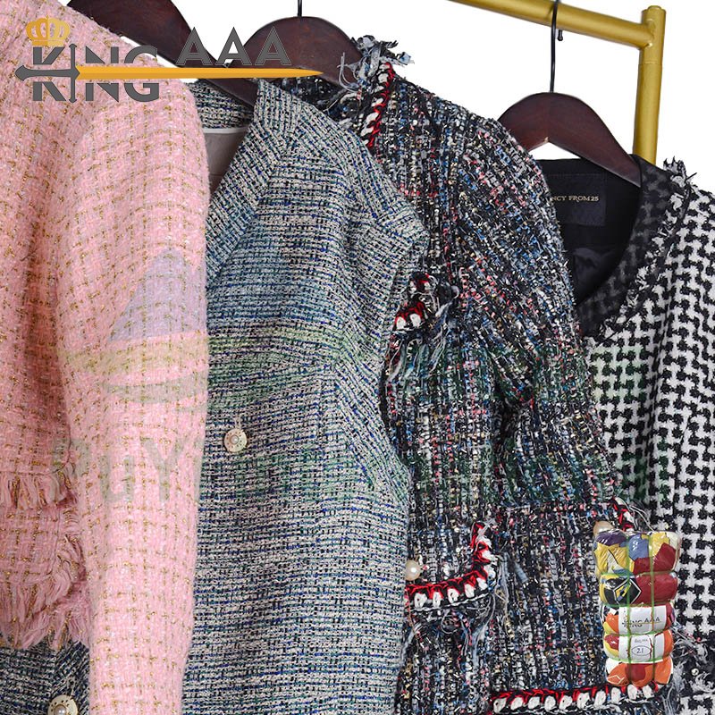 2024 Luxury Branded Used Clothes Second Hand Ladies Wool Blends Channel Style Coat Suit Plaid Fabric Apparel For Women