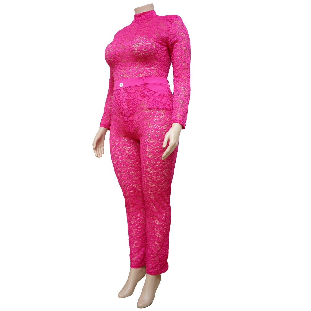 2022 new arrivals summer plus size women's clothing see through nightclub outfit lace two piece pants set