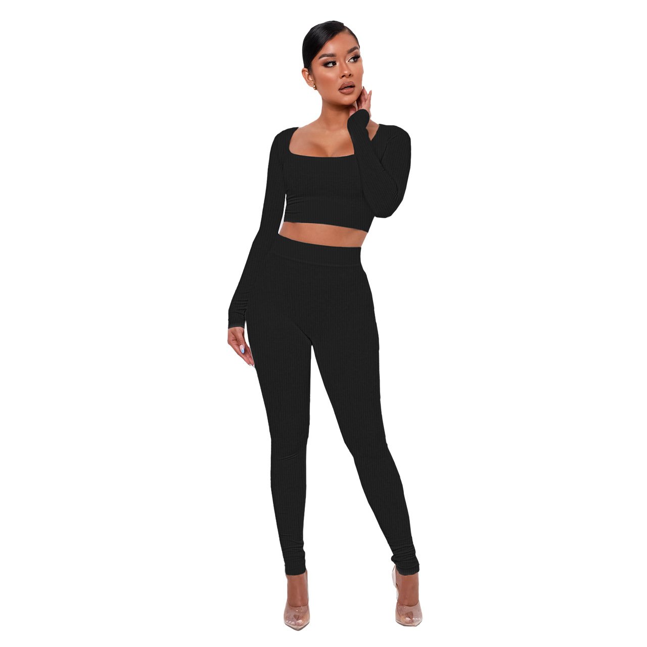 custom women bank 2 piece sets women clothing 2023 new arrivals V Neck two piece women's sets