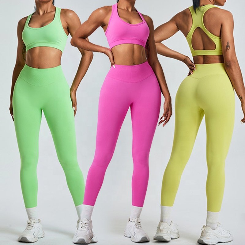 YIYI Hollow Open Back Sleeveless Scrunch Butt Booty Leggings Seamless Ribbed Workout Sets 2 Piece Outfits Yoga Gym Fitness Sets