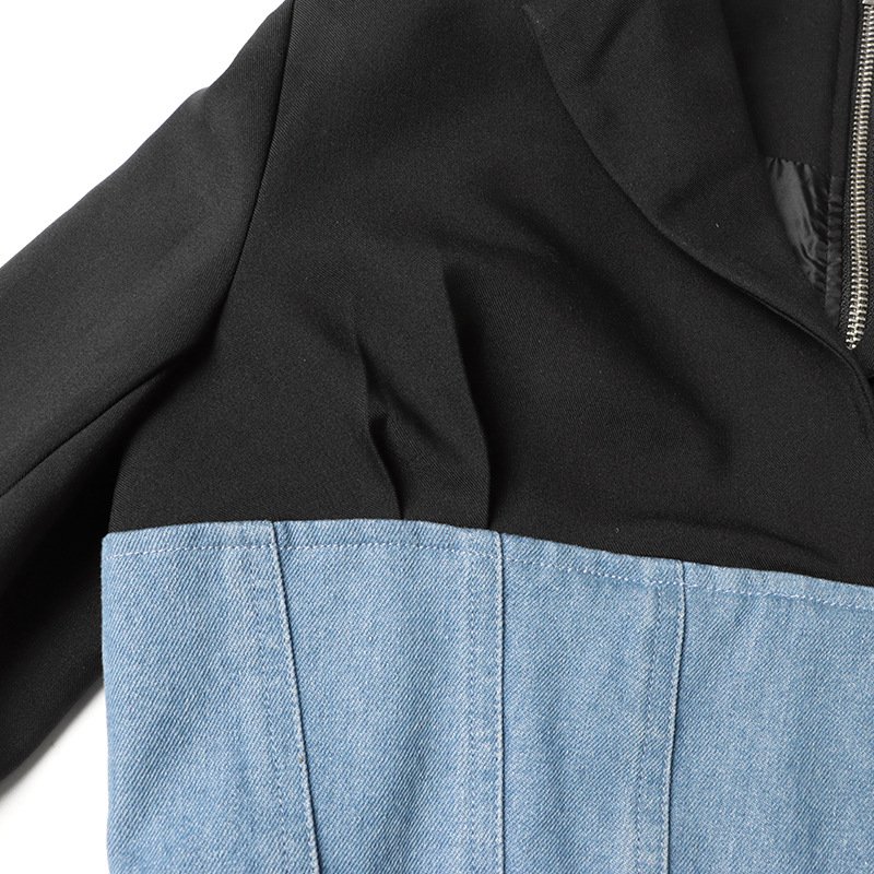 Fall Winter Fashion Casual Lady 2 Two Piece Long Sleeve Color Block Patchwork Denim Blazer Top Straight Pant Set Women's Sets