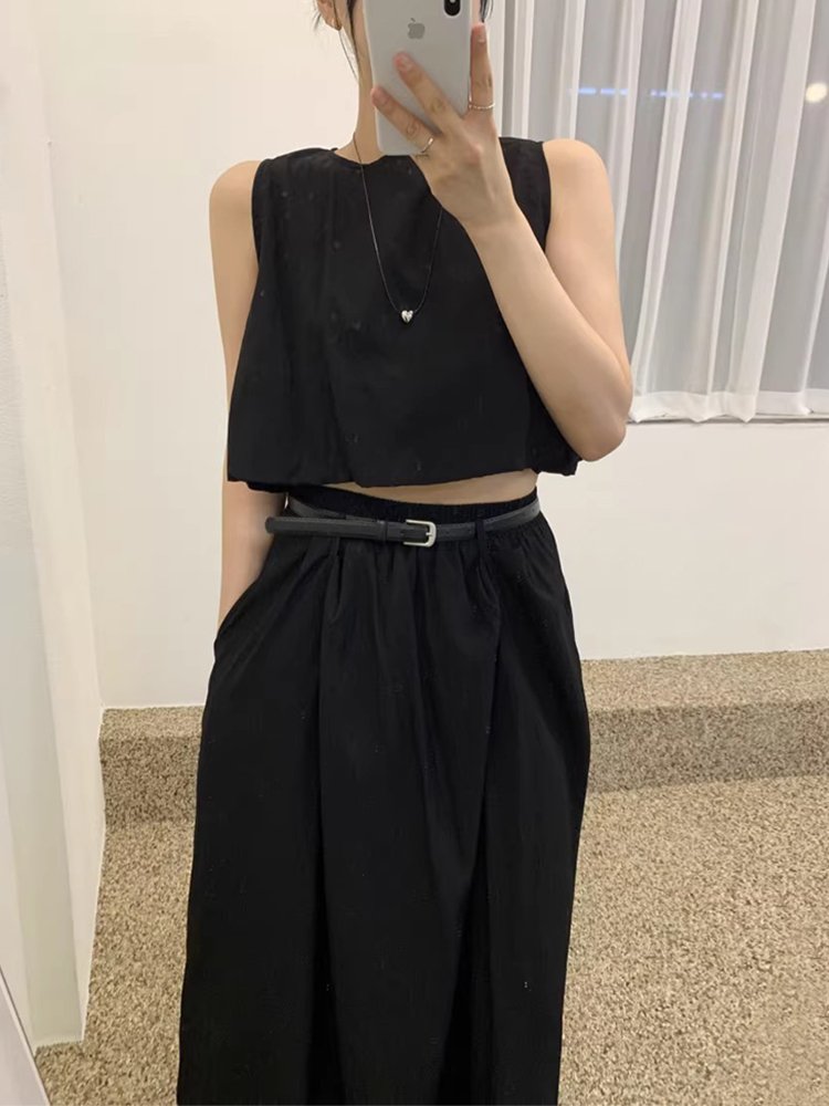 Boutique Wholesale 2024 Summer French High-end Loose Vest Shirt Elastic Waist Skirt Women's Set