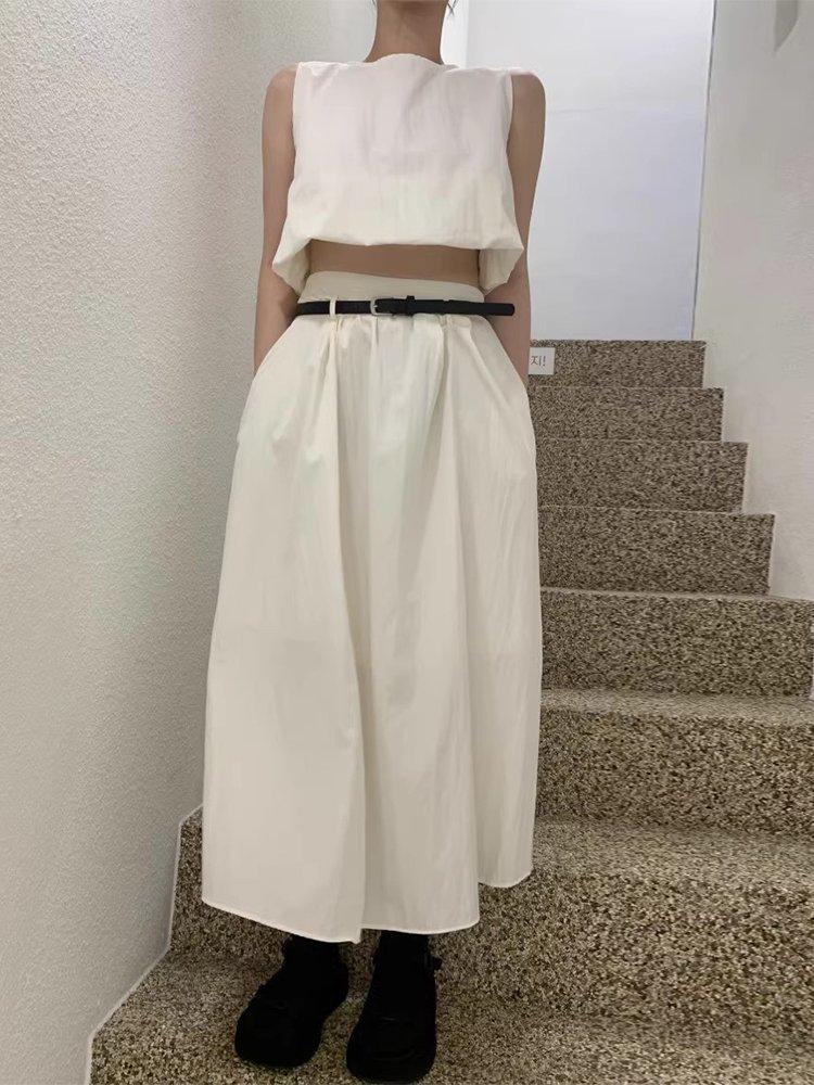 Boutique Wholesale 2024 Summer French High-end Loose Vest Shirt Elastic Waist Skirt Women's Set