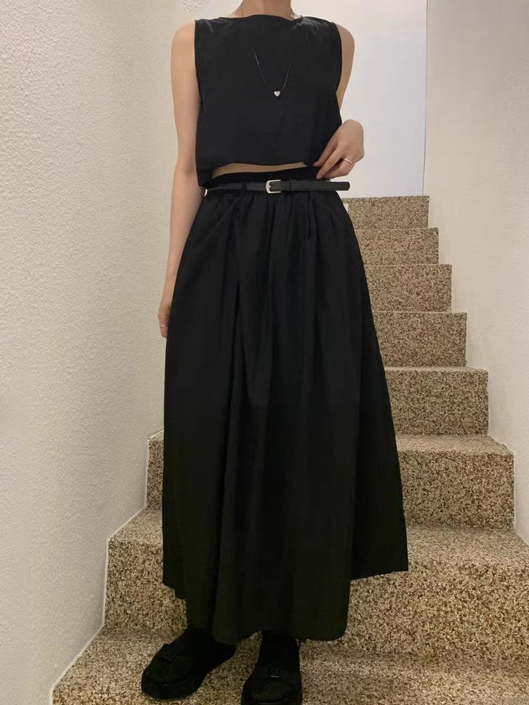 Boutique Wholesale 2024 Summer French High-end Loose Vest Shirt Elastic Waist Skirt Women's Set