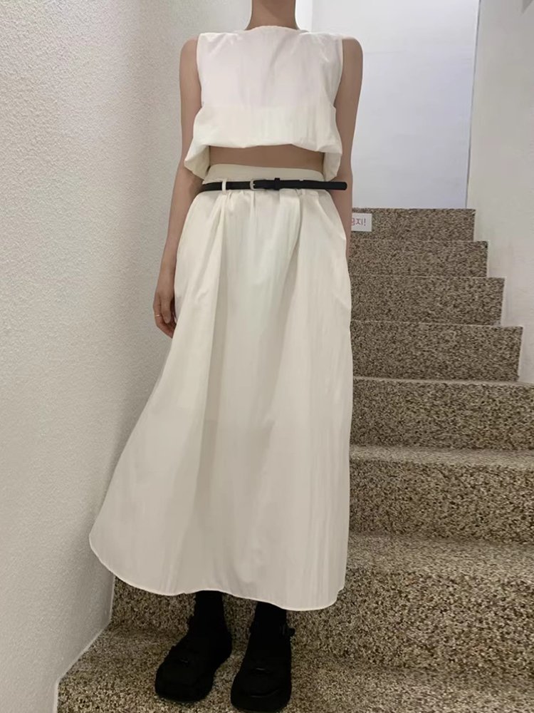 Boutique Wholesale 2024 Summer French High-end Loose Vest Shirt Elastic Waist Skirt Women's Set