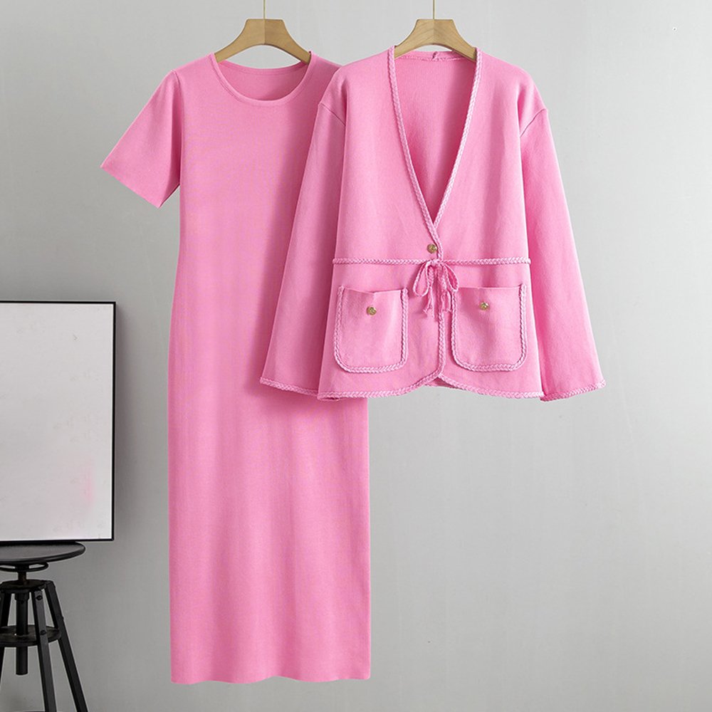 Atoptex Autumn European Women'S Set New Style V-Neck Ruffle Short Knitted Cardigan+Long Dress Clothes Fashion Skirt