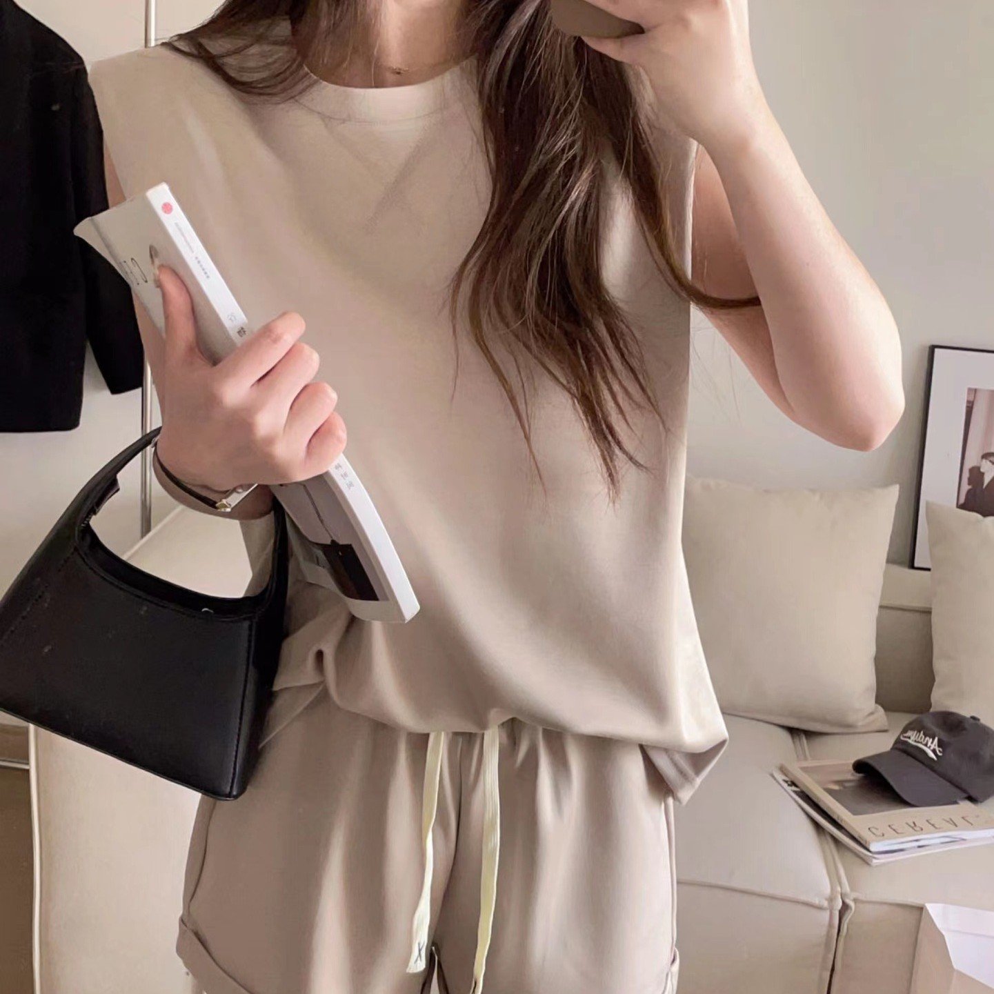 Women's Summer 2 Piece Outfits Sleeveless Tank Crop Wide Leg Shorts Set Pockets Lounge Set Tracksuits Sweatsuits