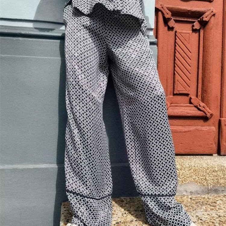 MYST&ZA Women's 2024 Autumn New Casual Elastic High Waist Geometric Pattern Printed Trousers 2298225 Shirt 2298174