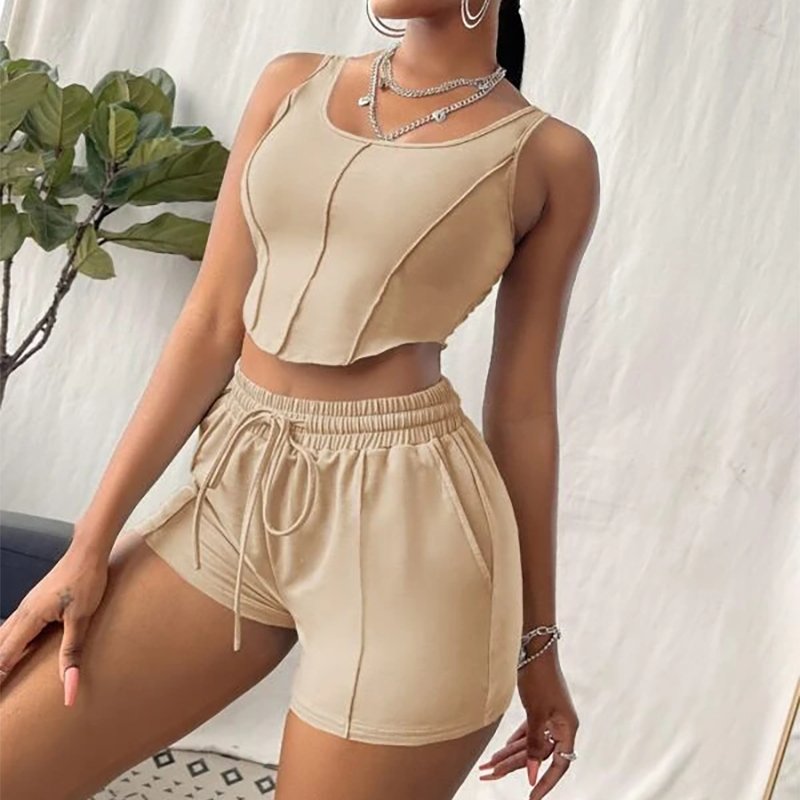 2024 Stylish Women For Shirts Mint Green Drawstring Camisole Suit Women's Fit High Quality Shorts Set