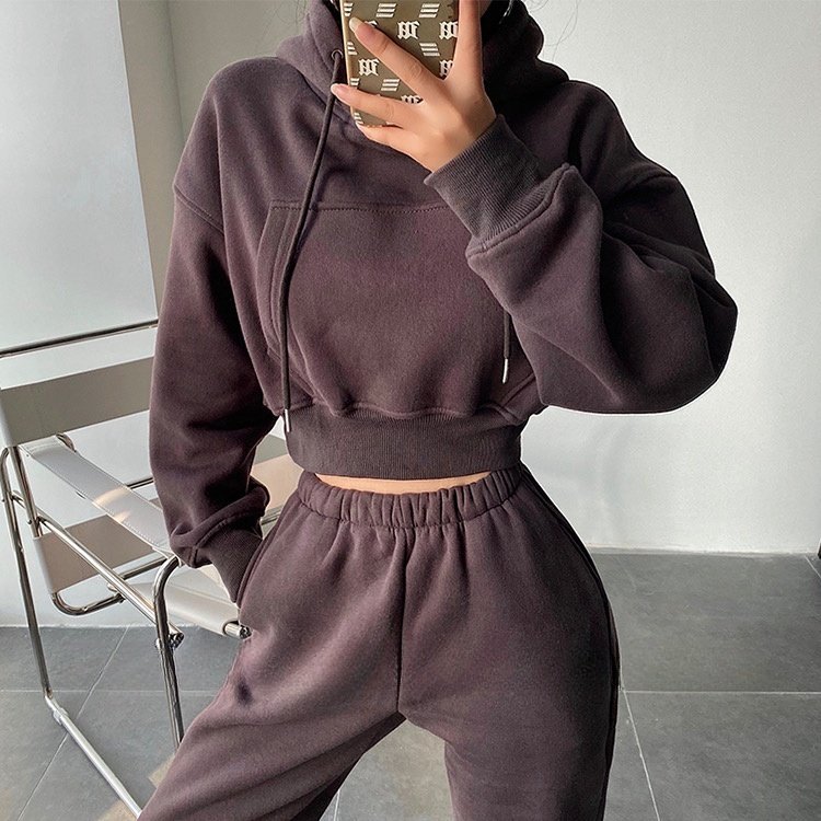 High Quality Customizable 2-Piece Women's Set Essential Pullover Hoodie Sweatpants Printed Knitted Fabric Casual Turtleneck