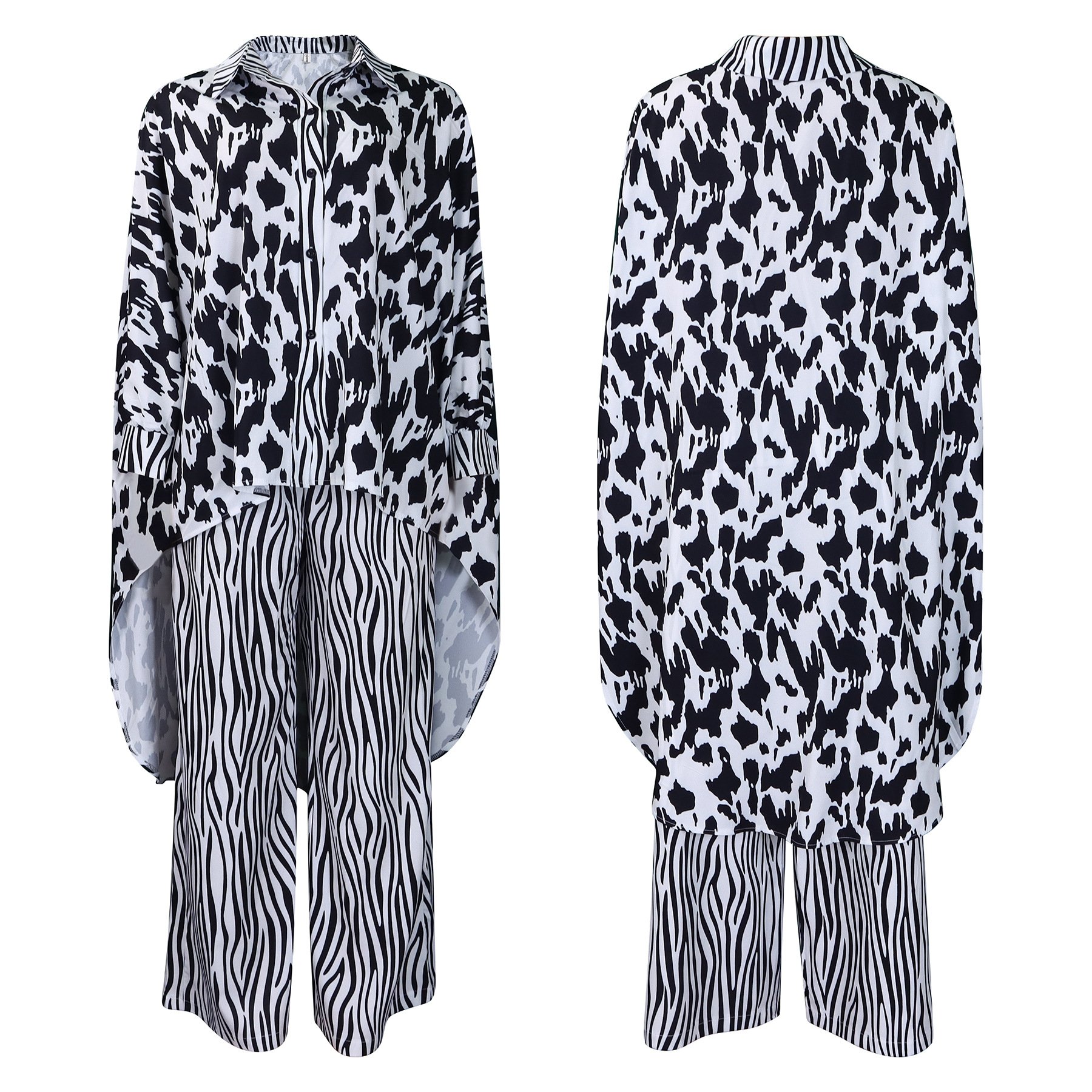Spring Fashion Printed African Clothing Plus Size Long Shirt Wide Leg Pants Casual pant Two Piece Set