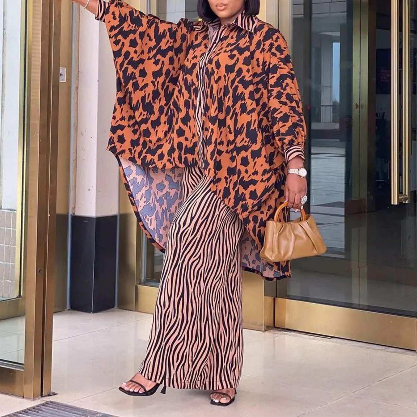 Spring Fashion Printed African Clothing Plus Size Long Shirt Wide Leg Pants Casual pant Two Piece Set