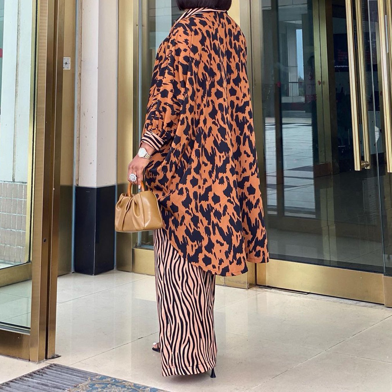 Spring Fashion Printed African Clothing Plus Size Long Shirt Wide Leg Pants Casual pant Two Piece Set