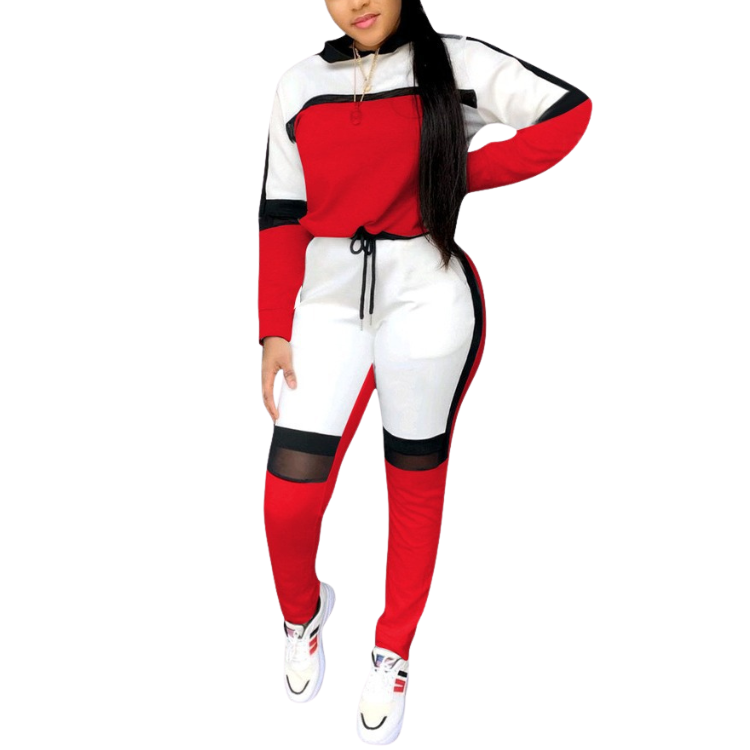 autumn fall winter new womens clothing ladies fashion casual mesh stitching t shirt pants two piece set suit women's sets