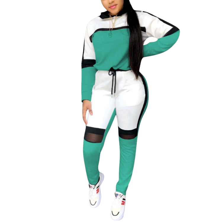 autumn fall winter new womens clothing ladies fashion casual mesh stitching t shirt pants two piece set suit women's sets