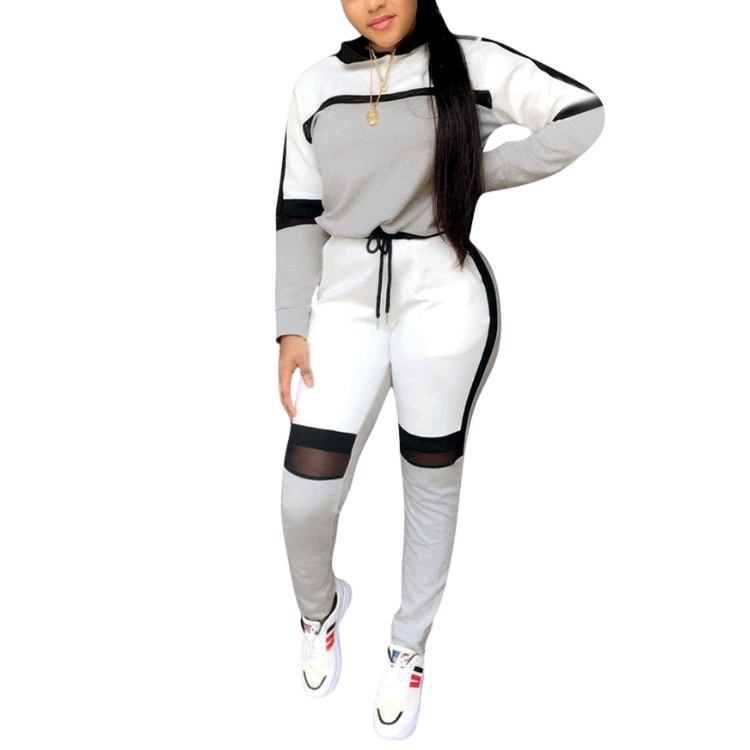 autumn fall winter new womens clothing ladies fashion casual mesh stitching t shirt pants two piece set suit women's sets