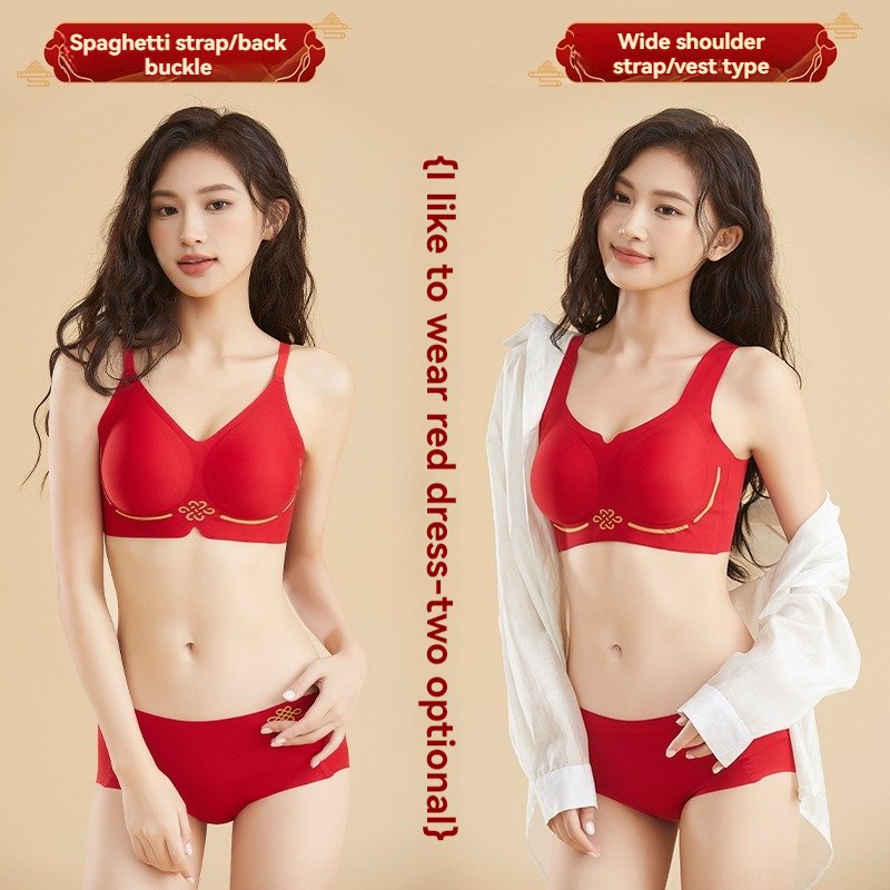 Christmas Factory wholesale Ladies Seamless brassiere Breathable Lady Wireless lingerie women's bra Red sets