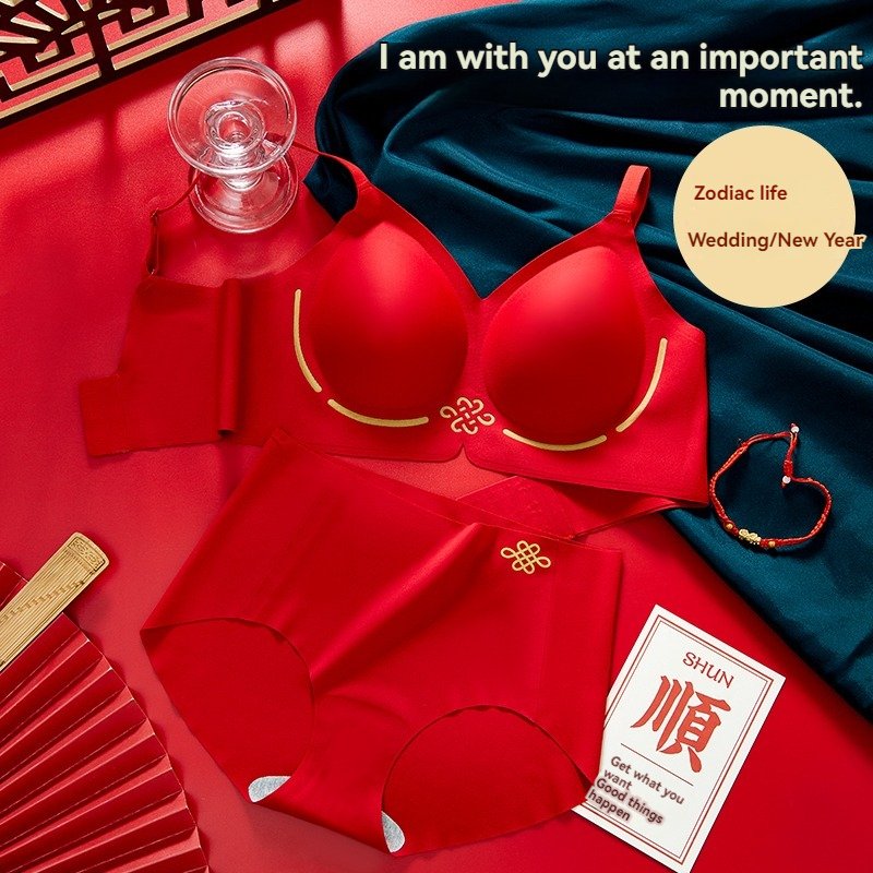 Christmas Factory wholesale Ladies Seamless brassiere Breathable Lady Wireless lingerie women's bra Red sets