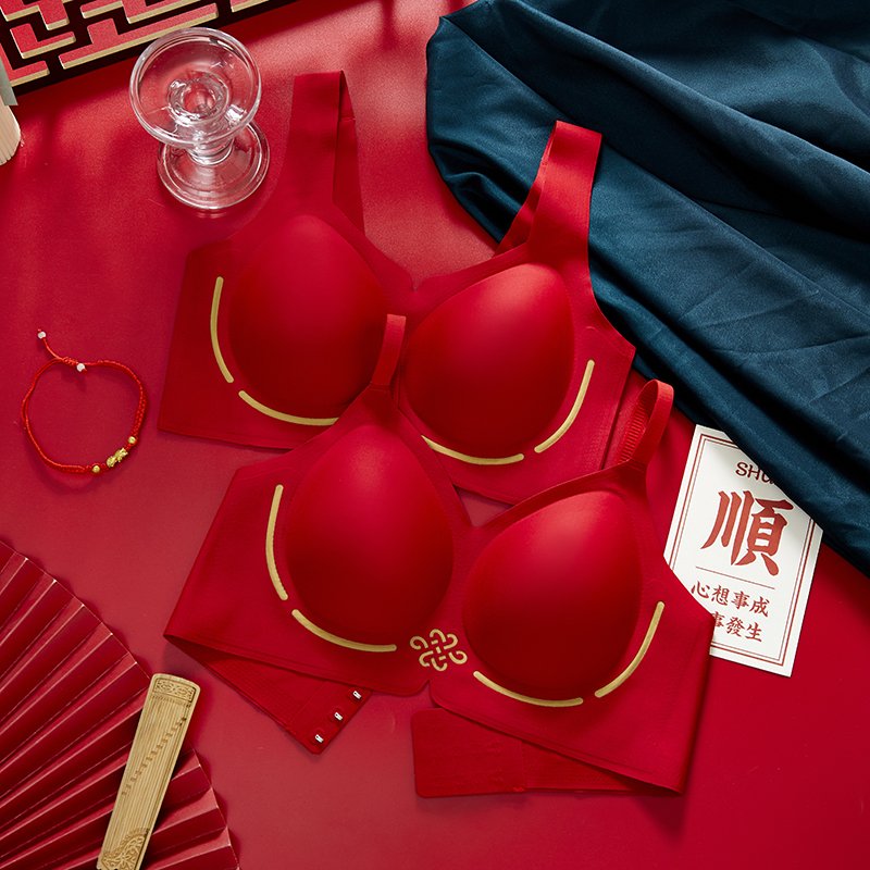 Christmas Factory wholesale Ladies Seamless brassiere Breathable Lady Wireless lingerie women's bra Red sets