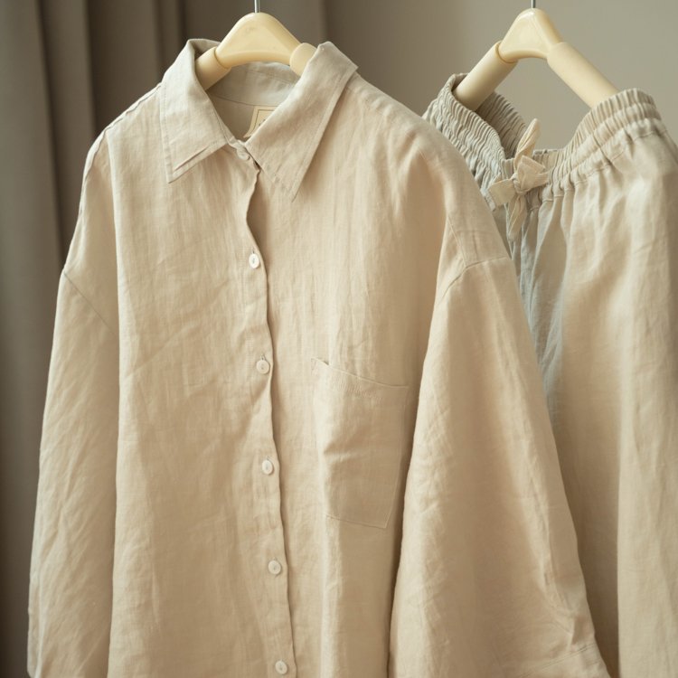 New Design Linen Cloth Set For Women Soft Lady Linen Shirt For Home