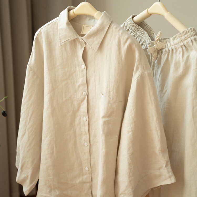 New Design Linen Cloth Set For Women Soft Lady Linen Shirt For Home