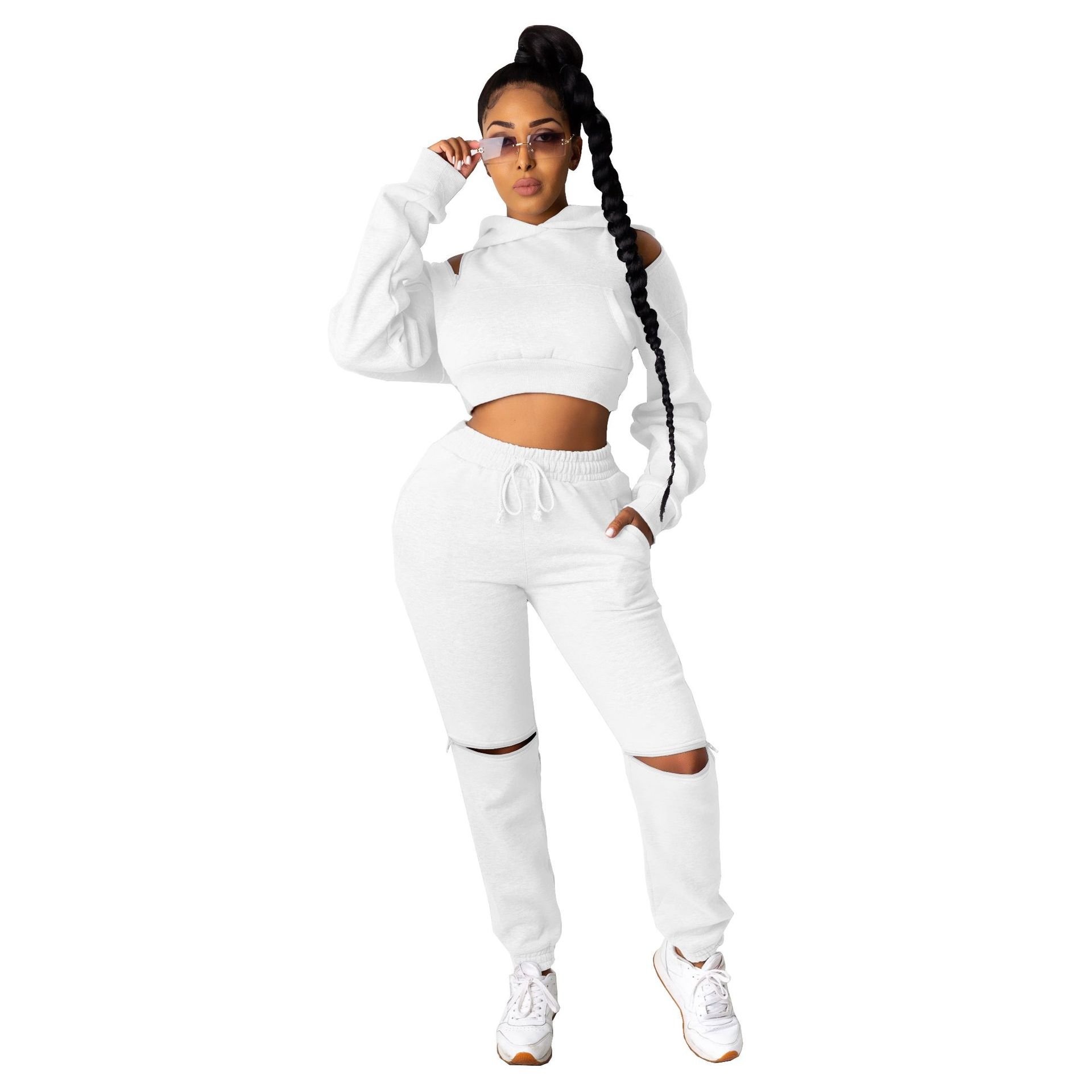 High Quality Autumn Winter Tracksuits Jogger 2 Piece Custom Sublimation Logo Sexy Fitness Zip Up Hoodie Plain Women'S Sets