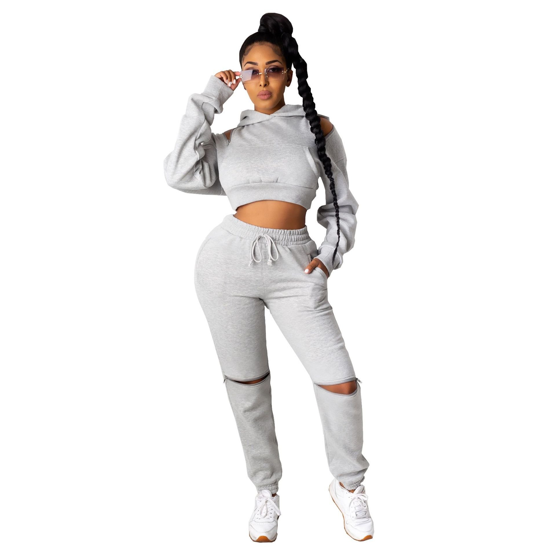 High Quality Autumn Winter Tracksuits Jogger 2 Piece Custom Sublimation Logo Sexy Fitness Zip Up Hoodie Plain Women'S Sets