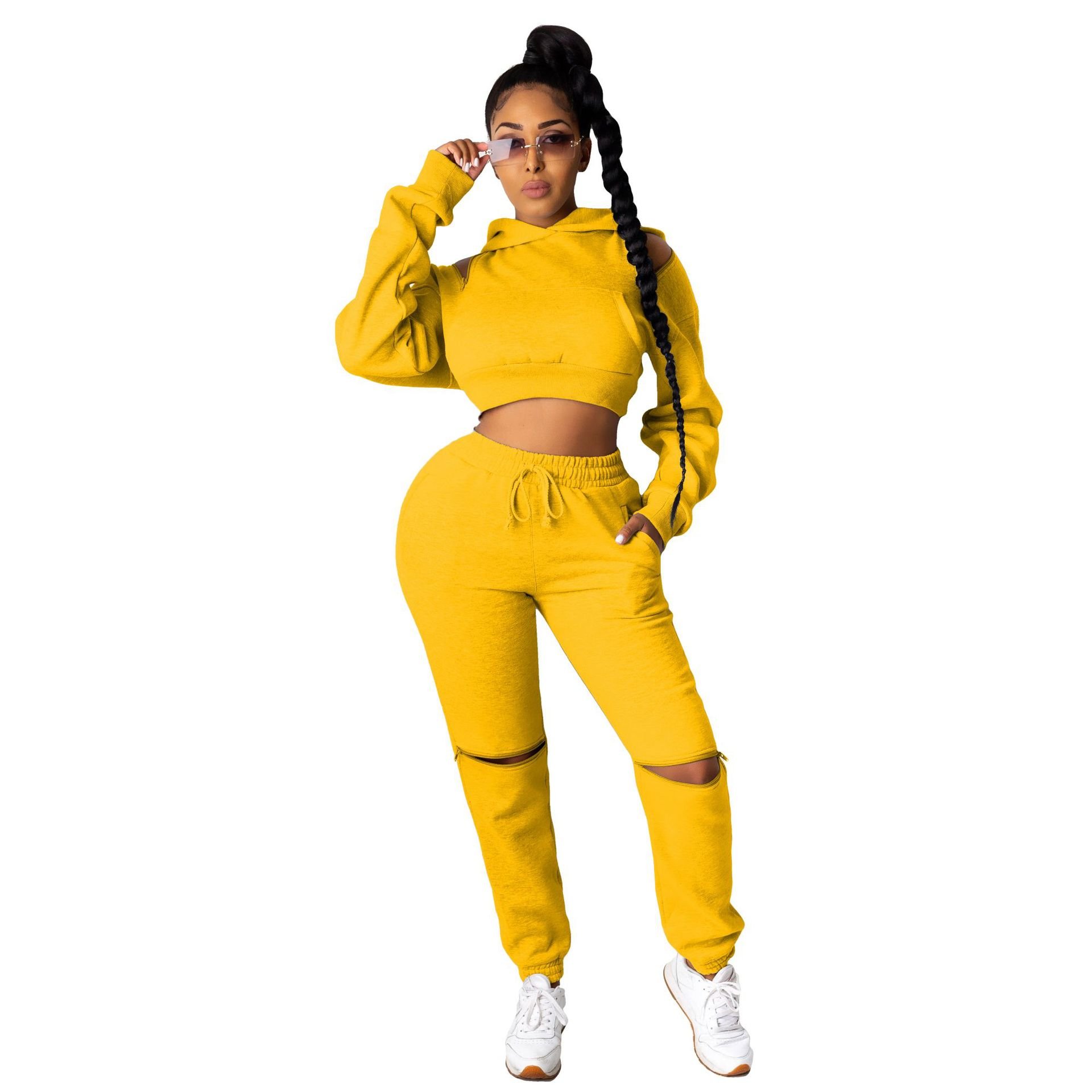High Quality Autumn Winter Tracksuits Jogger 2 Piece Custom Sublimation Logo Sexy Fitness Zip Up Hoodie Plain Women'S Sets