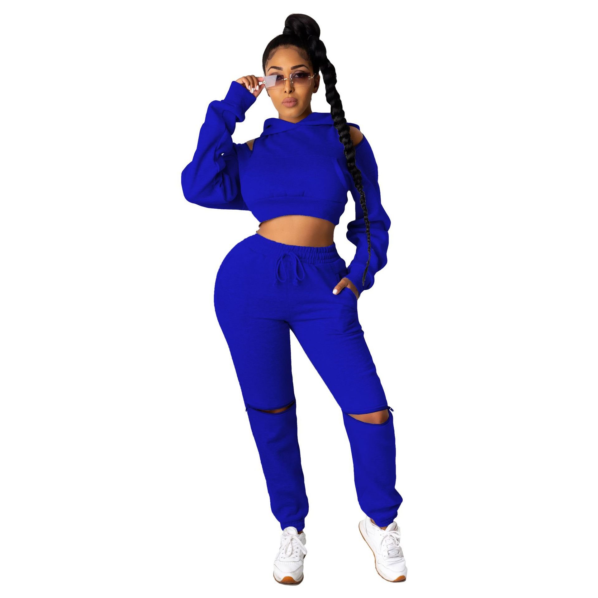High Quality Autumn Winter Tracksuits Jogger 2 Piece Custom Sublimation Logo Sexy Fitness Zip Up Hoodie Plain Women'S Sets