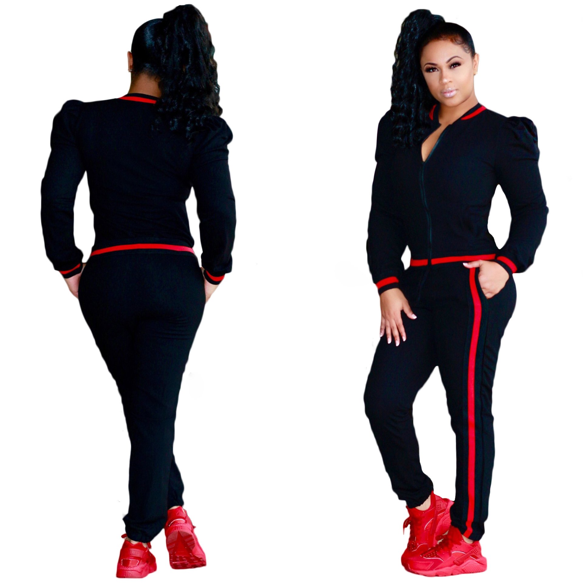 Autumn/Winter 2024 Sportswear 2 sets women's plus-size long-sleeved zipper crop top trousers outdoor jogger loose casual suit