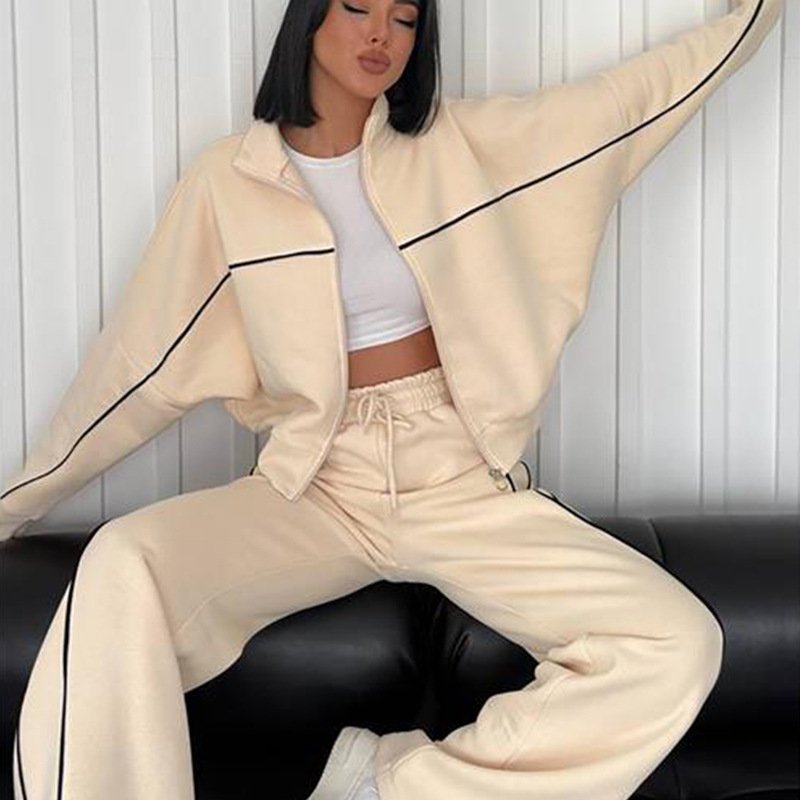 PASUXI High Quality Casual Solid Color Women Sportswear Set Long Sleeve Top And Foot Zipper Pencil Pants With Pockets