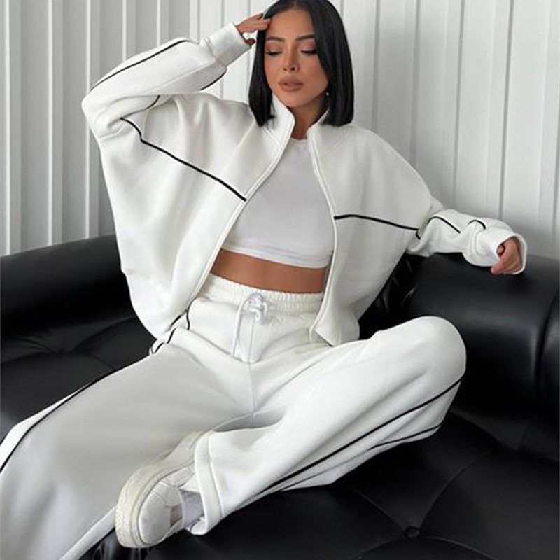PASUXI High Quality Casual Solid Color Women Sportswear Set Long Sleeve Top And Foot Zipper Pencil Pants With Pockets