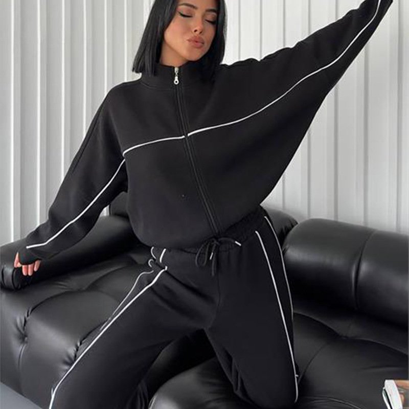 PASUXI High Quality Casual Solid Color Women Sportswear Set Long Sleeve Top And Foot Zipper Pencil Pants With Pockets