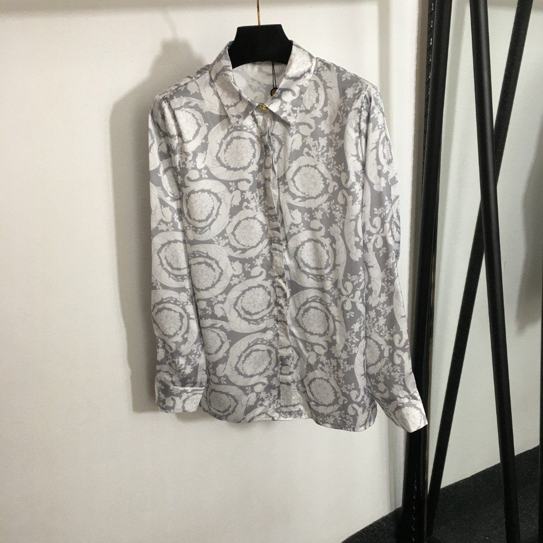 2024 summer new women's set vintage floral print long sleeve shirt + pleated short skirt