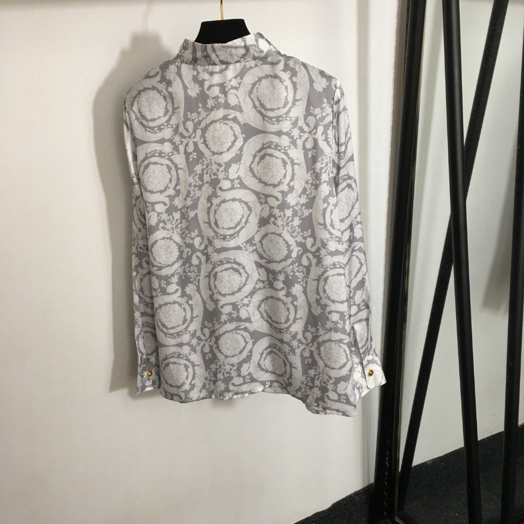 2024 summer new women's set vintage floral print long sleeve shirt + pleated short skirt