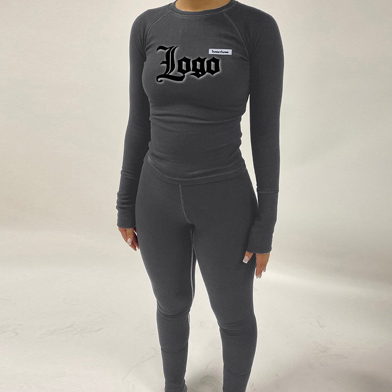 Custom Logo 2024 Spring Loungewear Women Sets Long Sleeve Tight Ribbed Knitted Two Piece Pants Legging Sweatsuit Women's Set