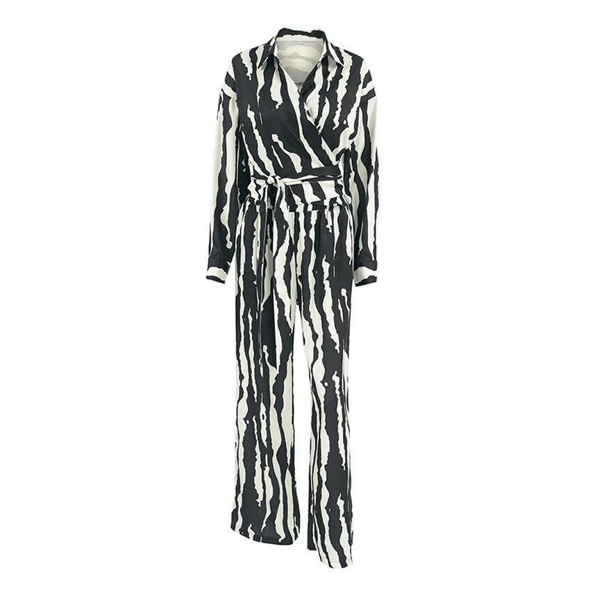 2024 Autumn Winter New arrivals striped print casual loungewear suit loose zebra-print long sleeve two piece women's set