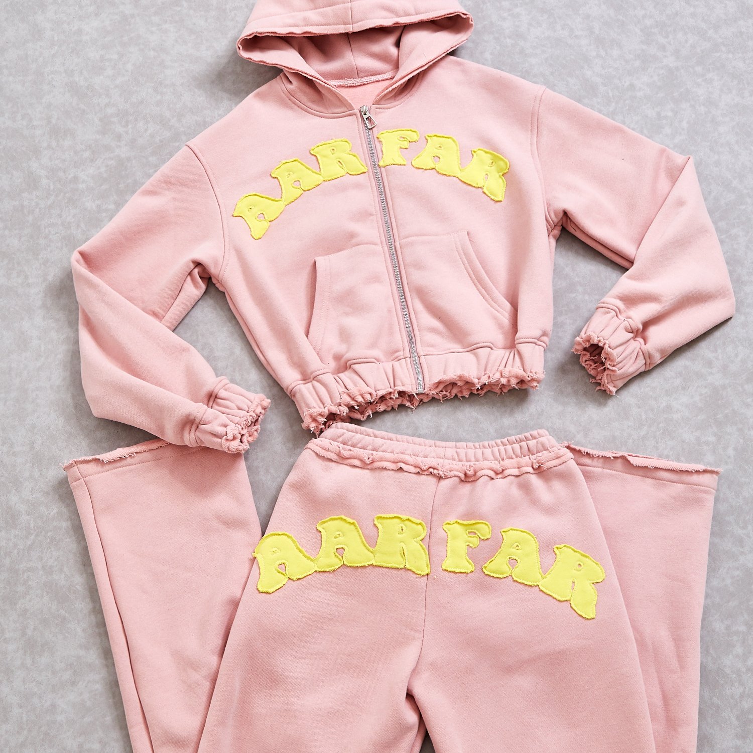 Custom Pink Distressed Zip Hoodie Women Tracksuits Workout Joggers Sets Women Two Piece Pants Set Women's Sweatsuits Set