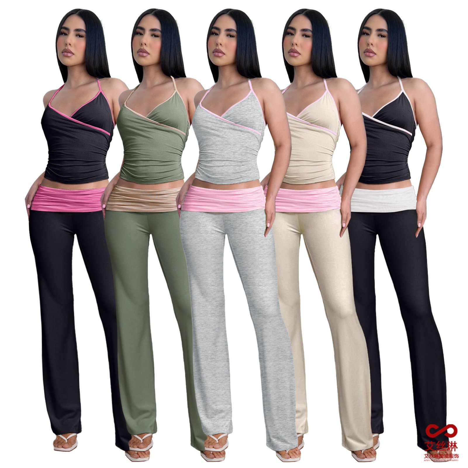 outfits women 2 two pieces set for women's clothing summer cami top and flare pants legging lounge wear wholesale ropa de mujer