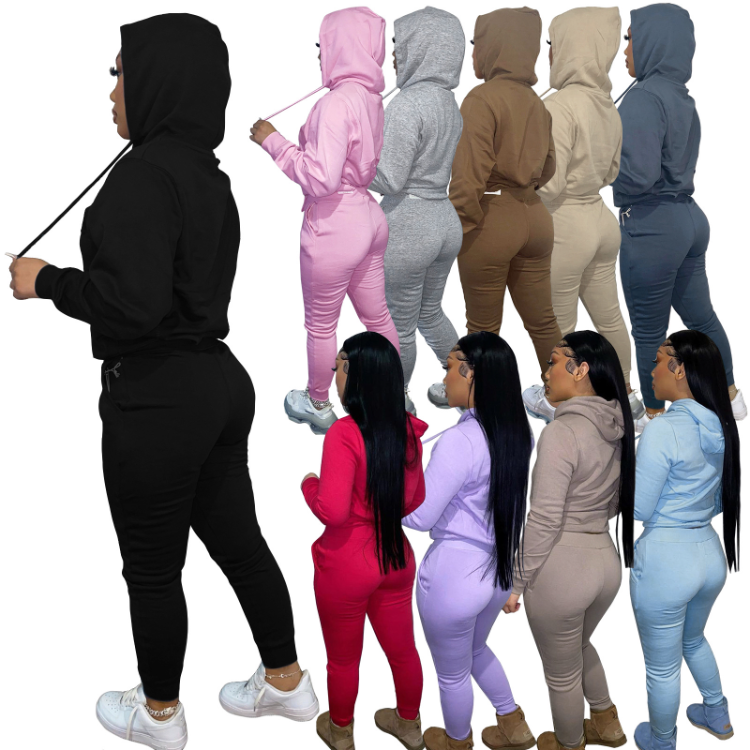 2 Piece Gym Clothes Workout Sweatsuit Women Sweatpants And Hoodie Set