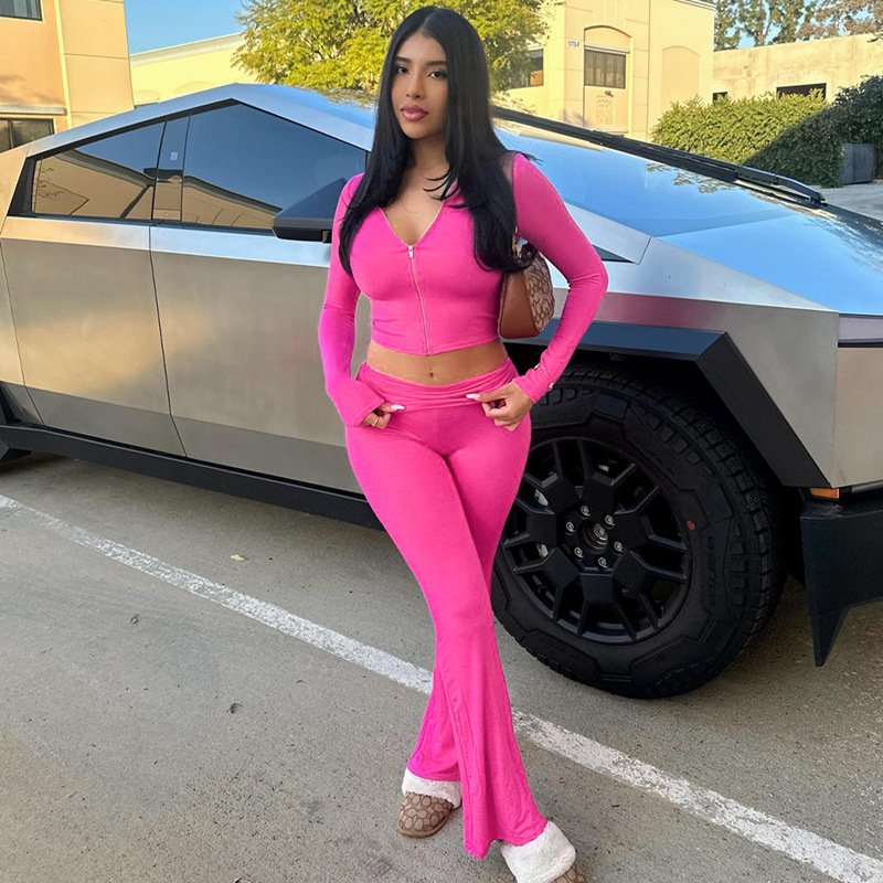 Womens Clothing 2 Two Piece Loungewear Set Tracksuits Custom Hoody Jacket and Flare Pants Fall Casual Outfits For Ladies