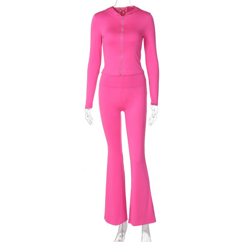 Womens Clothing 2 Two Piece Loungewear Set Tracksuits Custom Hoody Jacket and Flare Pants Fall Casual Outfits For Ladies