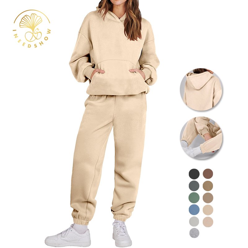Wholesale Heavy Weight Cotton Blank Plus Size Baggy Long Sleeve Women's Clothing 2 Pieces Hoodies And Sweatpants Jogger