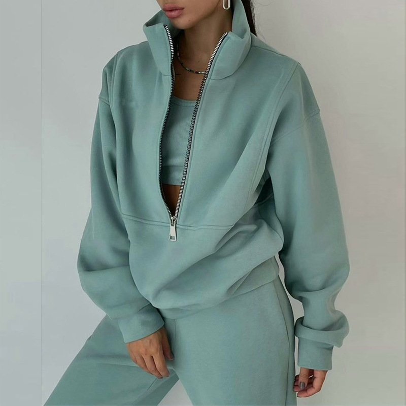 Wholesale Fashion Sexy Thick Sports Plus Size Outfits Gym Custom Embroidery Logo Jogger Zip Up Tracksuits 2 Piece Women'S Sets