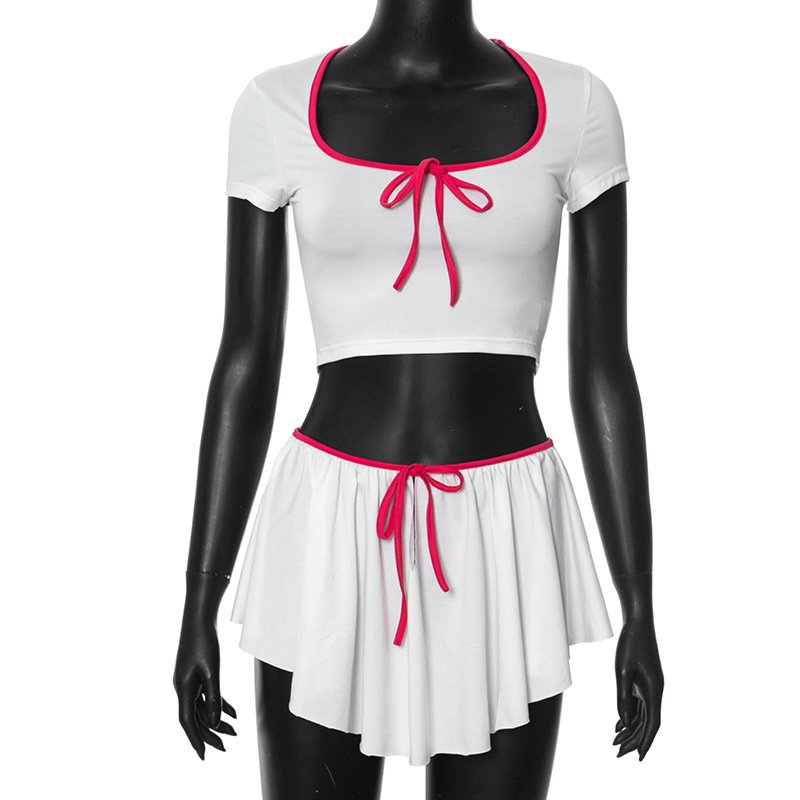 Hot 2 Piece Skirt Set Women Summer Clothes Fashion Bow CropTop and Pleated Skirt Two Piece Set Outfits For Women